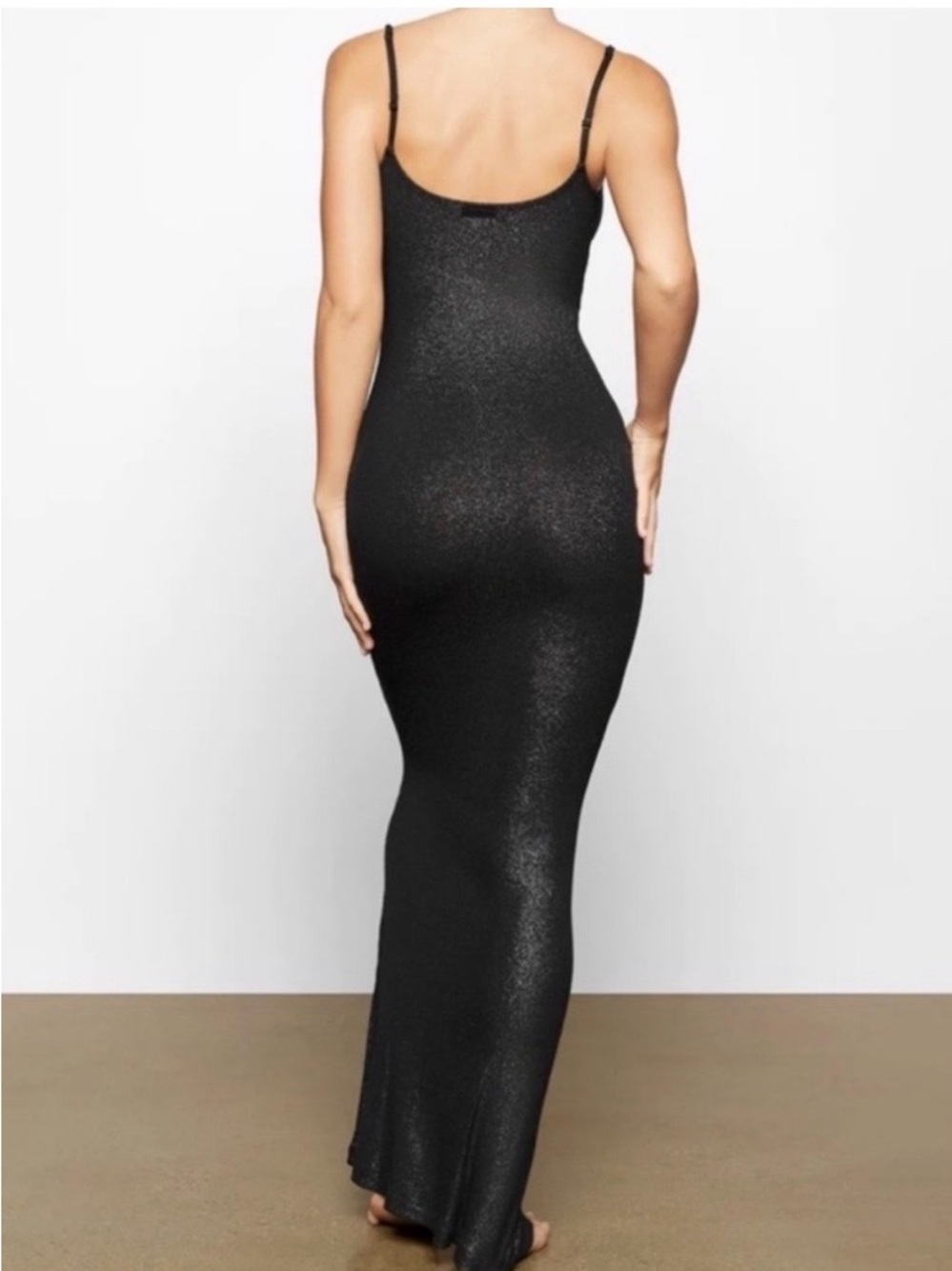 SKIMS Black Foil Lounge Slip Maxi Dress, size L - Picture 2 of 14